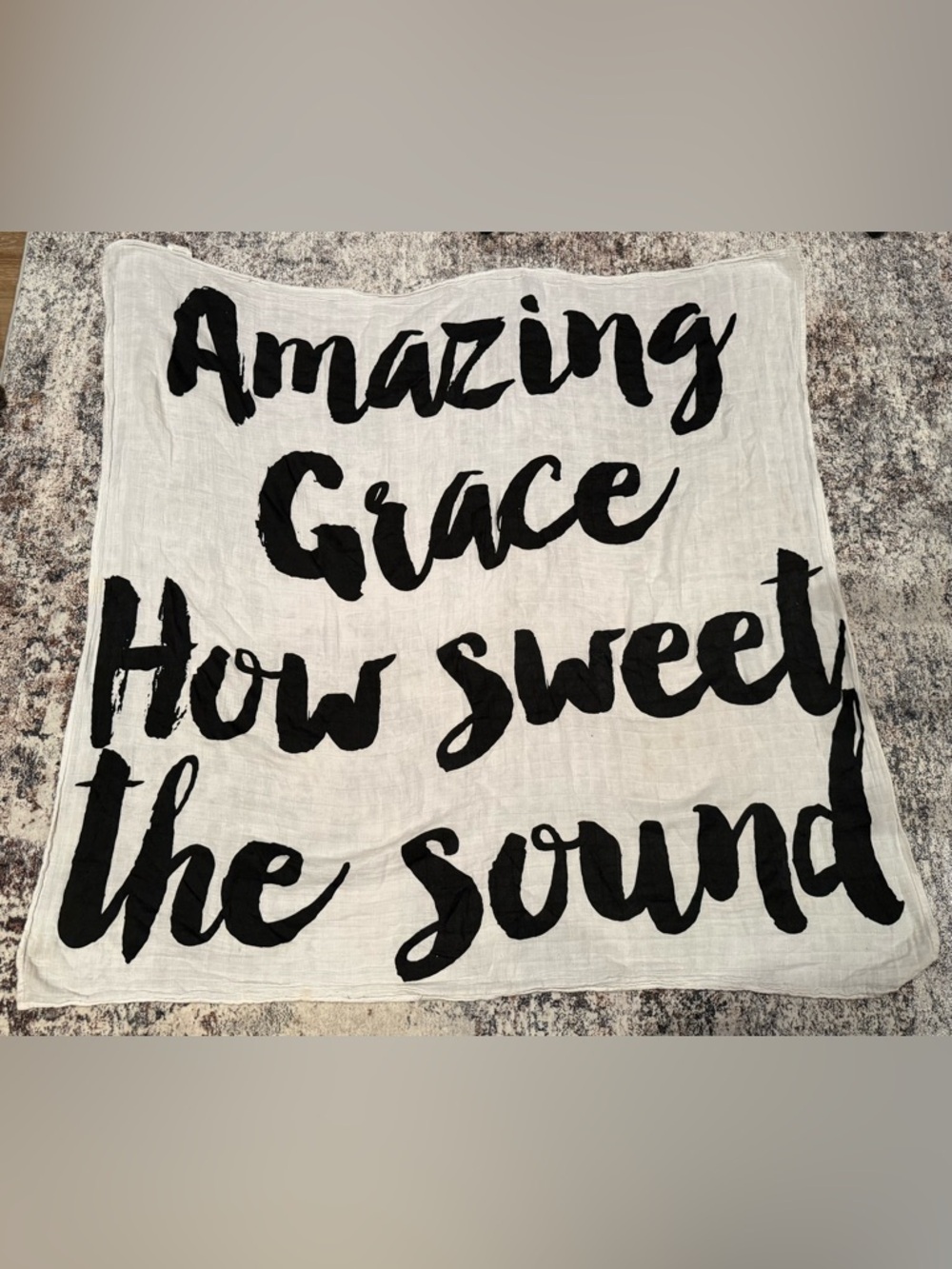 Amazing Grace Script Print Scarf - Black on Cream